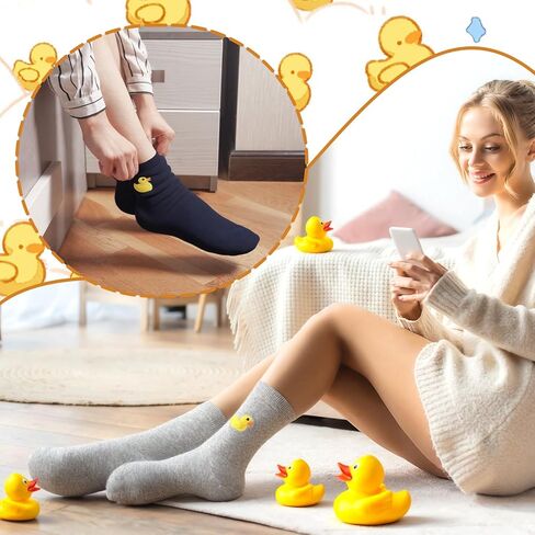 4 Pairs Yellow Duck Socks for Women Girls Soft Novelty Crew Socks Casual Funny Happy Colorful Gift Rubber Duck Accessories Christmas Holiday Gifts in Kuwait