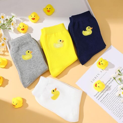 4 Pairs Yellow Duck Socks for Women Girls Soft Novelty Crew Socks Casual Funny Happy Colorful Gift Rubber Duck Accessories Christmas Holiday Gifts in Kuwait