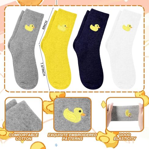 4 Pairs Yellow Duck Socks for Women Girls Soft Novelty Crew Socks Casual Funny Happy Colorful Gift Rubber Duck Accessories Christmas Holiday Gifts in Kuwait