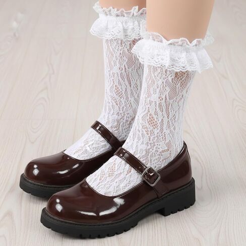 4 Pairs Lace Socks for Women Ankle Ruffle, Ruffle Lace Socks With Frilly Mesh Trim, Cute Sock for Women Lacy Ruffled Bootie Sock for Women's Princess Accessories for Dress, Party, Black White in Saudi Arabia