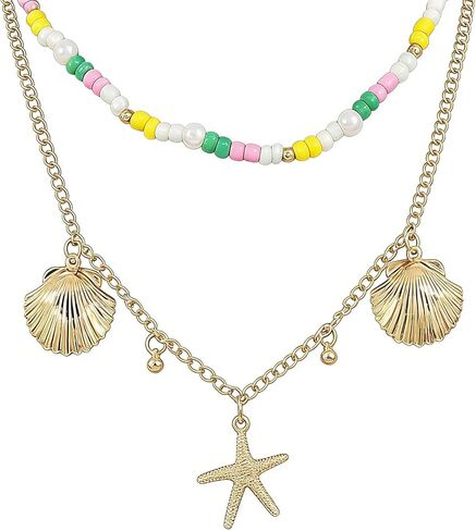 Gold Shell Starfish Necklace for Women Pearl Shell Necklace Layered Beaded Starfish Necklace Summer Beach Surf Jewelry Gifts for Women in Kuwait