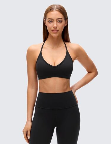 CRZ YOGA Butterluxe Soft Double Lined T-Back Sports Bras for Women - V Neck Adjustable Strap Yoga Crop Top Casual Non Padded in Saudi Arabia