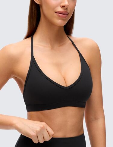 CRZ YOGA Butterluxe Soft Double Lined T-Back Sports Bras for Women - V Neck Adjustable Strap Yoga Crop Top Casual Non Padded in Saudi Arabia