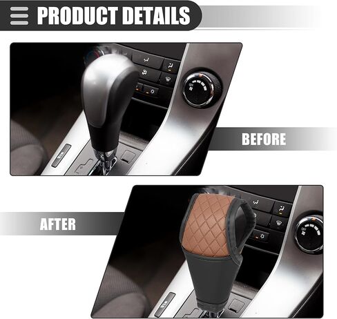 Motoforti Universal Car Gear Shift Cover Shift Knob Cover Gear Stick غطاء ناقل الحركة التلقائي، عصري، جلد صناعي، أسود بني in Saudi Arabia