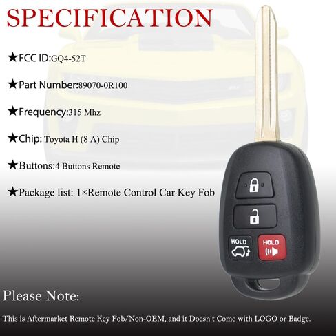 MechanMagic Key Fob Remote Replacement Fits for Toyota RAV4 2013 2014 2015 2016 2017 2018 / Highlander 2014-2019 / Sequoia 18-19 Keyless Entry Remote Control GQ4-52T 89070-0R100 (H Chip) in Saudi Arabia