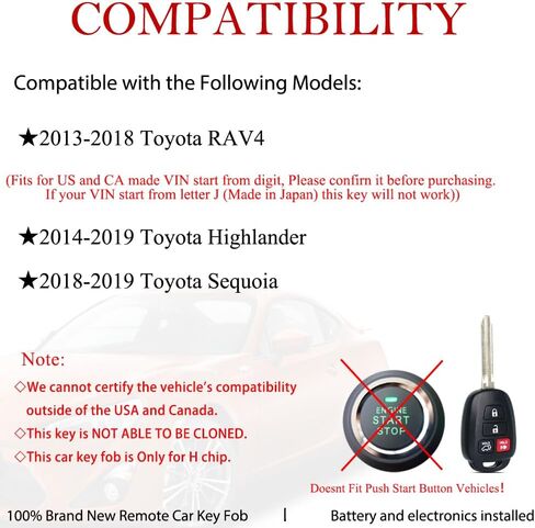 MechanMagic Key Fob Remote Replacement Fits for Toyota RAV4 2013 2014 2015 2016 2017 2018 / Highlander 2014-2019 / Sequoia 18-19 Keyless Entry Remote Control GQ4-52T 89070-0R100 (H Chip) in Saudi Arabia