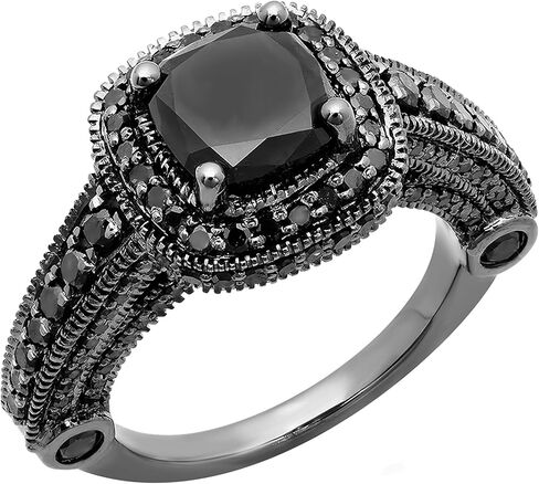 Dazzlingrock Collection 4.50 Ctw Black Rhodium Plated 14K Black Natural Diamond Vintage Halo Engagement Ring 4, Real Solid White Gold in Saudi Arabia