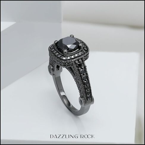 Dazzlingrock Collection 4.50 Ctw Black Rhodium Plated 14K Black Natural Diamond Vintage Halo Engagement Ring 4, Real Solid White Gold in Saudi Arabia