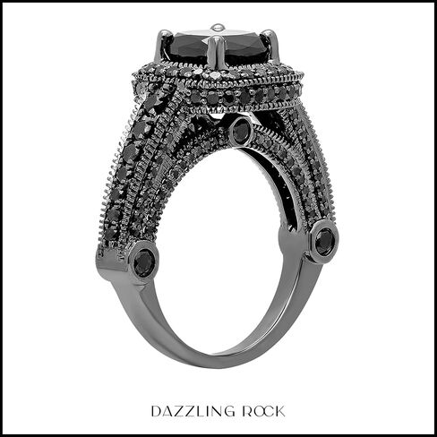 Dazzlingrock Collection 4.50 Ctw Black Rhodium Plated 14K Black Natural Diamond Vintage Halo Engagement Ring 4, Real Solid White Gold in Saudi Arabia
