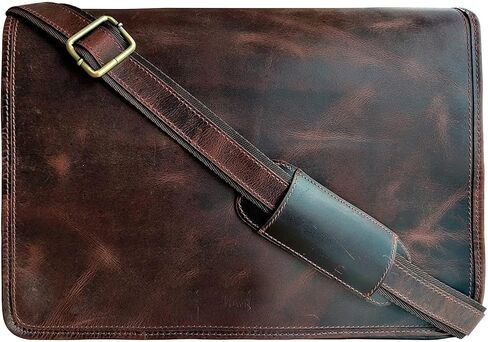 حقيبة ساعي البريد من جلد الجاموس مقاس 15 بوصة، حقيبة كمبيوتر محمول، حقيبة مكتب، هدية للرجال، حقيبة كتف متعثرة للكمبيوتر in Kuwait