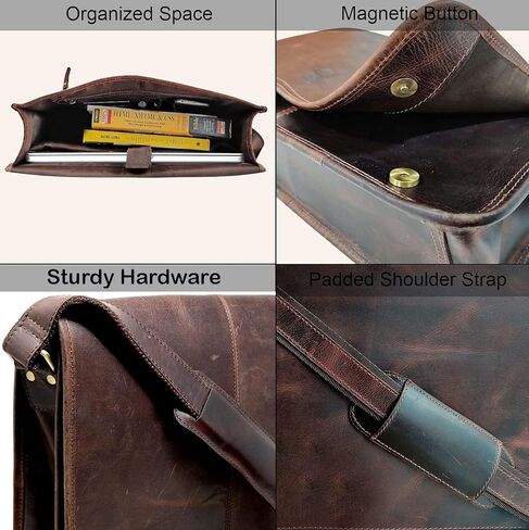 حقيبة ساعي البريد من جلد الجاموس مقاس 15 بوصة، حقيبة كمبيوتر محمول، حقيبة مكتب، هدية للرجال، حقيبة كتف متعثرة للكمبيوتر in Kuwait