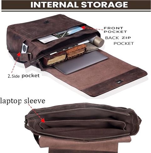 حقيبة ماسنجر جلدية من VC VINTAGE COUTURE للرجال، حقائب كمبيوتر محمول جلدية للرجال والنساء، حقيبة سفر ماسنجر | جلد عتيق in Kuwait