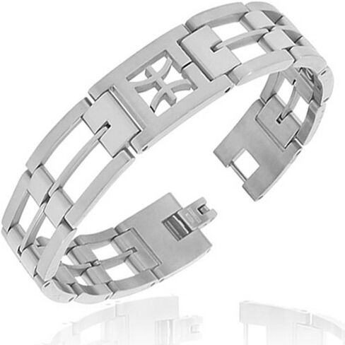 My Daily Styles Stainless Steel Silver-Tone Link Chain Zodiac Sign Pisces Mens Bracelet with Clasp in Saudi Arabia