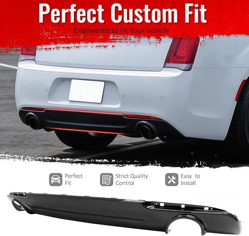 IKON MOTORSPORTS الشفة الخلفية الممتصة للصدمات، متوافقة مع 2015-2023 كرايسلر 300 300C SRT قاعدة مع عادم مستدير، نمط C لامع أسود PP خلفي سفلي سبويلر هوائي سد الذقن Valance Splitter 1PC in Kuwait