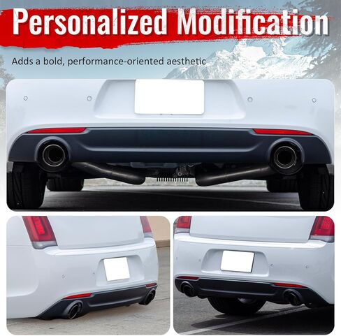 IKON MOTORSPORTS الشفة الخلفية الممتصة للصدمات، متوافقة مع 2015-2023 كرايسلر 300 300C SRT قاعدة مع عادم مستدير، نمط C لامع أسود PP خلفي سفلي سبويلر هوائي سد الذقن Valance Splitter 1PC in Kuwait