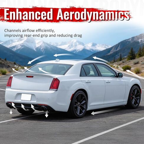 IKON MOTORSPORTS الشفة الخلفية الممتصة للصدمات، متوافقة مع 2015-2023 كرايسلر 300 300C SRT قاعدة مع عادم مستدير، نمط C لامع أسود PP خلفي سفلي سبويلر هوائي سد الذقن Valance Splitter 1PC in Kuwait