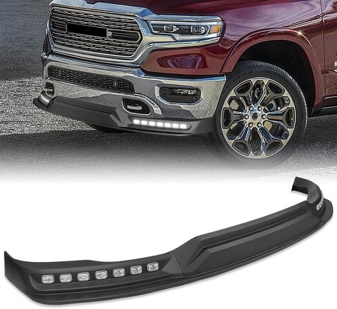 Matte Black Front Bumper Spoiler Lip STP-Style 3PCS ABS Fit for 2019-2024 Ram 1500, Car Mods Replacement Part Assembly, Air Chin Body Kit Splitter, 2020 2021 2022 2023 (w/Sequential LED) in Saudi Arabia