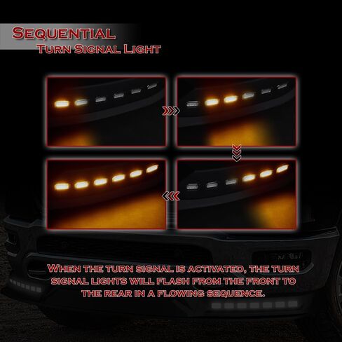 Matte Black Front Bumper Spoiler Lip STP-Style 3PCS ABS Fit for 2019-2024 Ram 1500, Car Mods Replacement Part Assembly, Air Chin Body Kit Splitter, 2020 2021 2022 2023 (w/Sequential LED) in Saudi Arabia