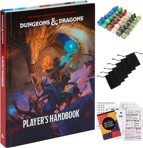 Dungeons and Dragons Essentials Kit - Starter Set Extra 6 Dice Sets, Flannel Bags, Master Screen, Figures, New Heroes, Dice Guide, Statistic Sheets - DND 5th Edition Rolling Board Game in Kuwait