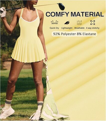 Women's Tennis Pleated Active Cross Back Athletic Dress for Women Sleeveless Mini Workout Golf Dress with Shorts Pocket in Saudi Arabia