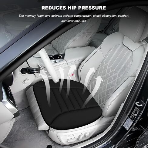 Car Seat Cushion, Breathable Driver Seat Protector with 1.2" Thick Comfortable Memory Foam, Universal Non-Slip Chair Pillow Pressure Relief Cushion Pad for Car Home Office (Black) in Saudi Arabia