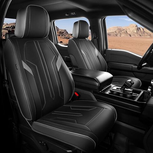 Seat Covers for Ford F150 2009-2025, F250 F350 F450 Crew Cab 2017-2025, Faux Leather Car Seat Covers Full Set, Waterproof Seat Covers for Cars Trucks Pickup,BlackGrey in Saudi Arabia