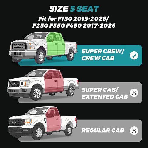 Seat Covers for Ford F150 2009-2025, F250 F350 F450 Crew Cab 2017-2025, Faux Leather Car Seat Covers Full Set, Waterproof Seat Covers for Cars Trucks Pickup,BlackGrey in Saudi Arabia