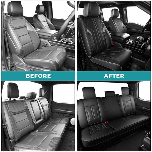 Seat Covers for Ford F150 2009-2025, F250 F350 F450 Crew Cab 2017-2025, Faux Leather Car Seat Covers Full Set, Waterproof Seat Covers for Cars Trucks Pickup,BlackGrey in Saudi Arabia