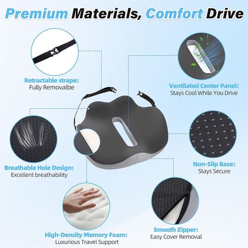 VUSIGN X-Large Seat Cushion for Truck & Car Drivers, Memory Foam Seat Cushion for Long Driving, Sciatica & Tailbone Pain Relief, Ergonomic Back Support Cushion with Non-Slip Bottom & Washable Cover in Kuwait