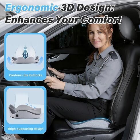 VUSIGN X-Large Seat Cushion for Truck & Car Drivers, Memory Foam Seat Cushion for Long Driving, Sciatica & Tailbone Pain Relief, Ergonomic Back Support Cushion with Non-Slip Bottom & Washable Cover in Kuwait