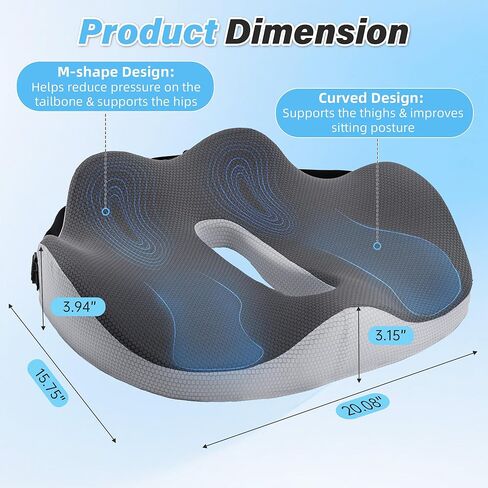 VUSIGN X-Large Seat Cushion for Truck & Car Drivers, Memory Foam Seat Cushion for Long Driving, Sciatica & Tailbone Pain Relief, Ergonomic Back Support Cushion with Non-Slip Bottom & Washable Cover in Kuwait