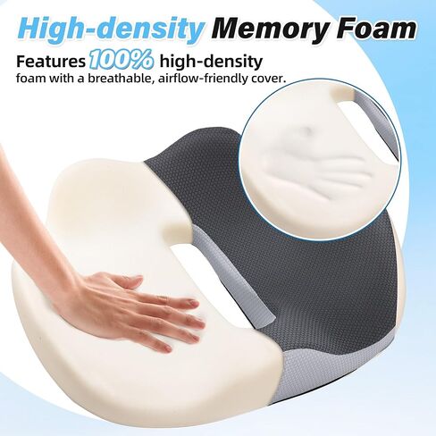 VUSIGN X-Large Seat Cushion for Truck & Car Drivers, Memory Foam Seat Cushion for Long Driving, Sciatica & Tailbone Pain Relief, Ergonomic Back Support Cushion with Non-Slip Bottom & Washable Cover in Kuwait