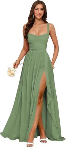 Chiffon Bridesmaid Dresses for Women Spaghetti Straps Ruffle Slit Pleated Long Formal Evening Party Gowns 2026 in Saudi Arabia
