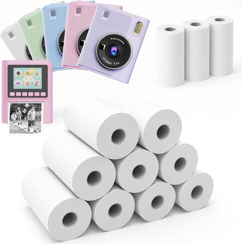 12 لفة من ورق طباعة الكاميرا الفورية للأطفال، إعادة تعبئة لفة ورق طباعة الكاميرا عالية الدقة مع معظم كاميرات الطباعة الفورية للأطفال خالية من مادة BPA (2.24 بوصة × 0.98 بوصة) in Kuwait