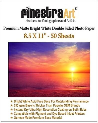 8.5" X 11" Premium Matte Bright White Double Sided Inkjet Photo Paper - 50 Sheets in Saudi Arabia