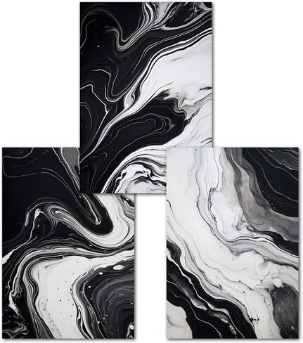 Black and White Marble Wall Art Abstract Painting Canvas for Living Room Bedroom Decor - Gray Poster Set of 3 No Frame 16x24inch in Saudi Arabia