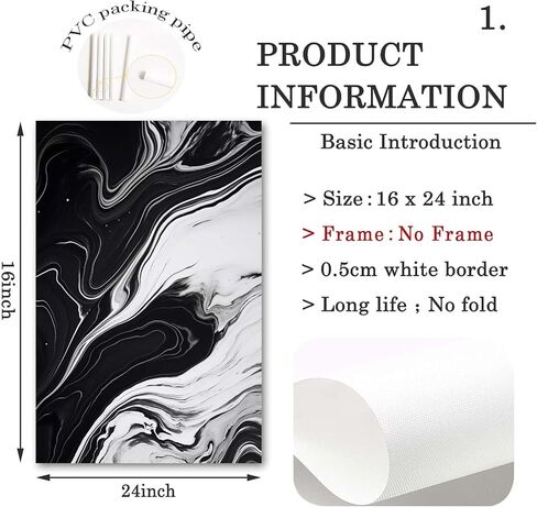 Black and White Marble Wall Art Abstract Painting Canvas for Living Room Bedroom Decor - Gray Poster Set of 3 No Frame 16x24inch in Saudi Arabia