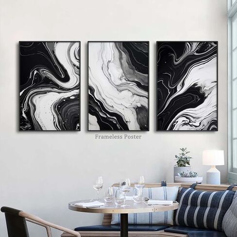 Black and White Marble Wall Art Abstract Painting Canvas for Living Room Bedroom Decor - Gray Poster Set of 3 No Frame 16x24inch in Saudi Arabia