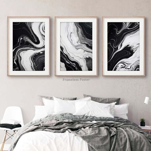 Black and White Marble Wall Art Abstract Painting Canvas for Living Room Bedroom Decor - Gray Poster Set of 3 No Frame 16x24inch in Saudi Arabia