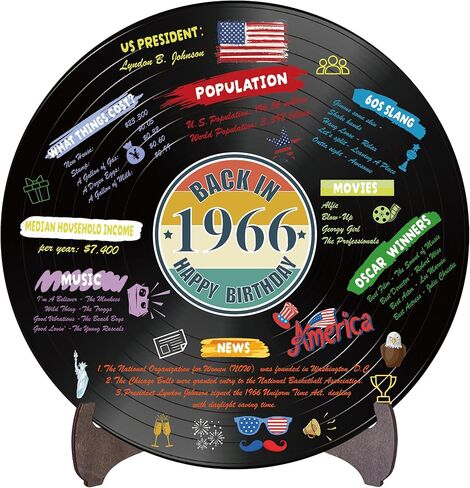 Holkcog الفينيل سجل 1966 زخرفة عيد ميلاد، خمر مرة أخرى في عام 1966 ملصق حفلة عيد ميلاد مع حامل، 60 سنة لوازم الحفلات للرجال والنساء، هدايا لم شمل فئة الذكرى الستين in Kuwait
