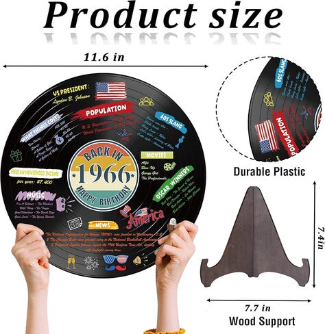 Holkcog الفينيل سجل 1966 زخرفة عيد ميلاد، خمر مرة أخرى في عام 1966 ملصق حفلة عيد ميلاد مع حامل، 60 سنة لوازم الحفلات للرجال والنساء، هدايا لم شمل فئة الذكرى الستين in Kuwait