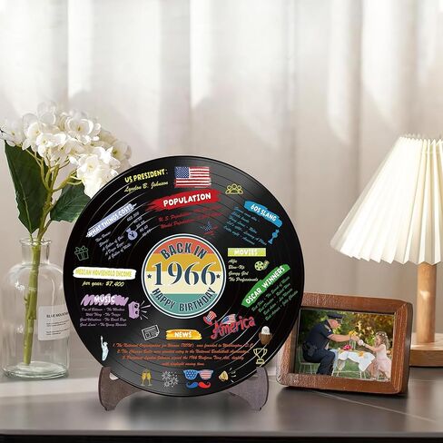 Holkcog الفينيل سجل 1966 زخرفة عيد ميلاد، خمر مرة أخرى في عام 1966 ملصق حفلة عيد ميلاد مع حامل، 60 سنة لوازم الحفلات للرجال والنساء، هدايا لم شمل فئة الذكرى الستين in Kuwait