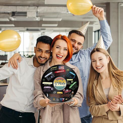 Holkcog الفينيل سجل 1966 زخرفة عيد ميلاد، خمر مرة أخرى في عام 1966 ملصق حفلة عيد ميلاد مع حامل، 60 سنة لوازم الحفلات للرجال والنساء، هدايا لم شمل فئة الذكرى الستين in Kuwait