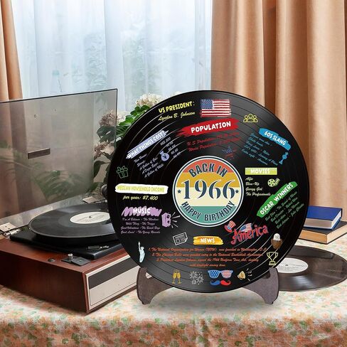 Holkcog الفينيل سجل 1966 زخرفة عيد ميلاد، خمر مرة أخرى في عام 1966 ملصق حفلة عيد ميلاد مع حامل، 60 سنة لوازم الحفلات للرجال والنساء، هدايا لم شمل فئة الذكرى الستين in Kuwait