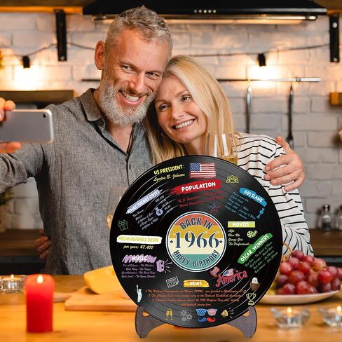 Holkcog الفينيل سجل 1966 زخرفة عيد ميلاد، خمر مرة أخرى في عام 1966 ملصق حفلة عيد ميلاد مع حامل، 60 سنة لوازم الحفلات للرجال والنساء، هدايا لم شمل فئة الذكرى الستين in Kuwait