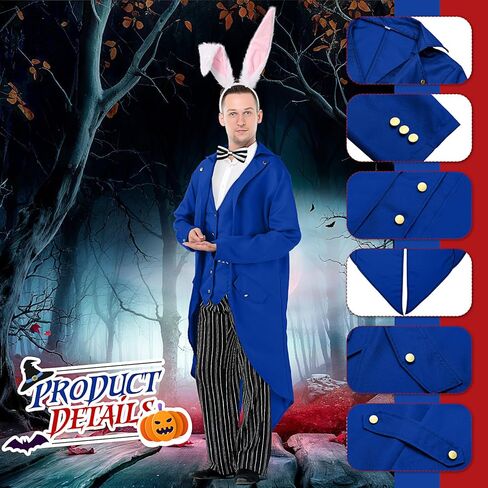 Geyoga Easter Men Rabbit Costume Include Steampunk Vintage Tailcoat Jacket Bunny Ears Bow Tie for Easter Party in Saudi Arabia