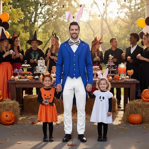 Geyoga Easter Men Rabbit Costume Include Steampunk Vintage Tailcoat Jacket Bunny Ears Bow Tie for Easter Party in Saudi Arabia