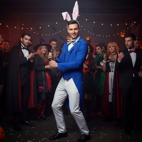 Geyoga Easter Men Rabbit Costume Include Steampunk Vintage Tailcoat Jacket Bunny Ears Bow Tie for Easter Party in Saudi Arabia