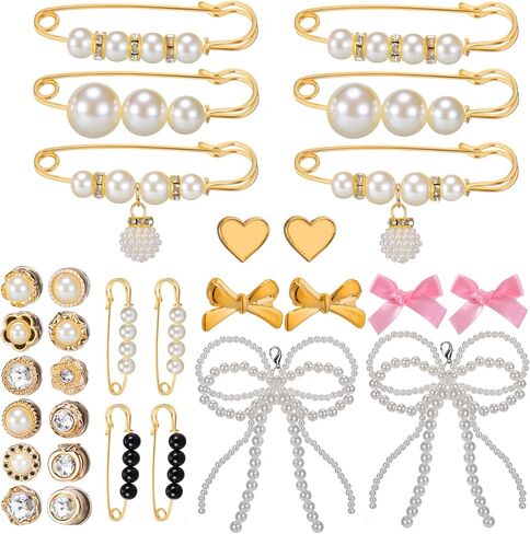 Charms for Shoe Socks 30pcs Pearl Bow Brooch Pins Shoe Charms for Sneakers Shoelace Junk Socks Charms Kit Bulk for Womens Shoes DIY Decorations in Kuwait