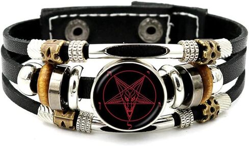 Satanic Baphomet Inverted Pentagram Bangle Gothic Bracelet Goat Bangle Satanism Bracelet Evil Occult Pentacle Jewelry (A1, 2CM) in Saudi Arabia